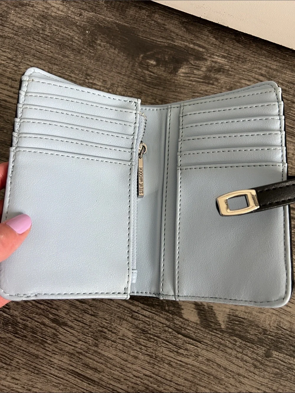 Steve Madden Black Leather Snap-Closure Wallet